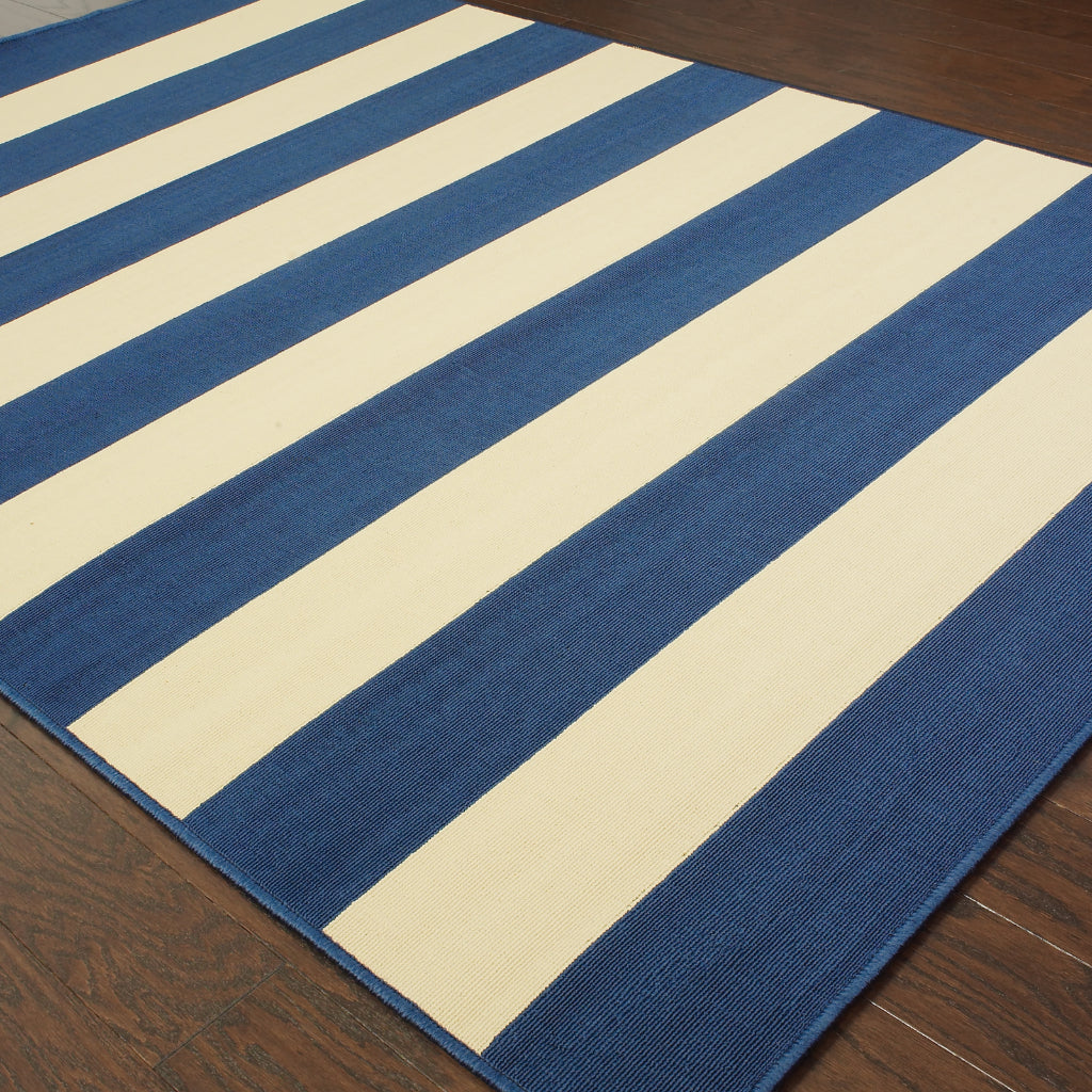 Oriental Weavers Riviera 4768F Blue/Ivory Rectangle Indoor / Outdoor Area Rug - Stain Resistant Machine Made Patio Rug with Striped Pattern