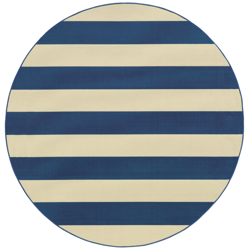 Oriental Weavers Riviera 4768F Blue/Ivory Round Indoor / Outdoor Area Rug - Stain Resistant Machine Made Rug for Dining &amp; Living Spaces