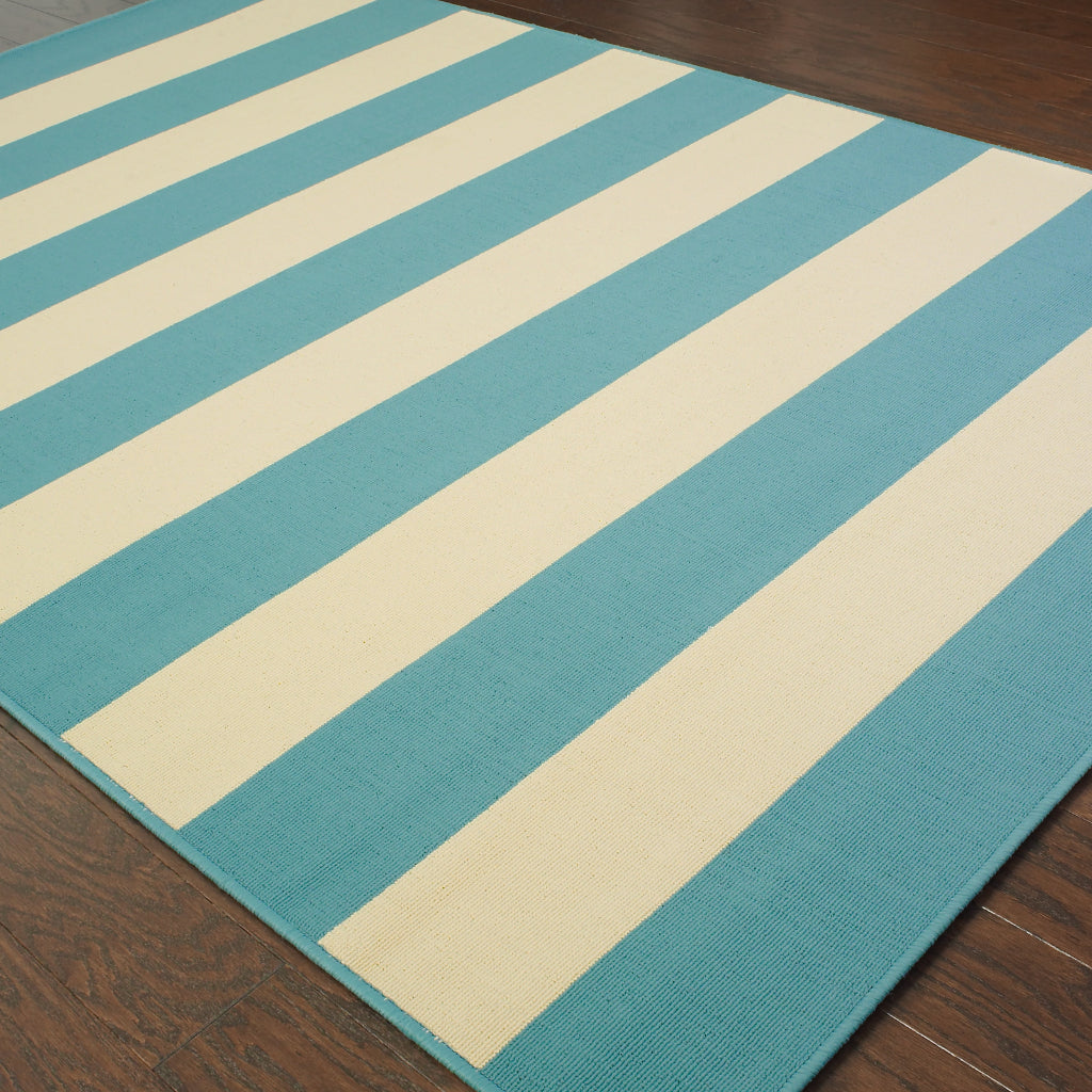 Oriental Weavers Riviera 4768G Blue/Ivory Rectangle Indoor / Outdoor Area Rug - Stain Resistant Machine Made Patio Rug with Striped Pattern