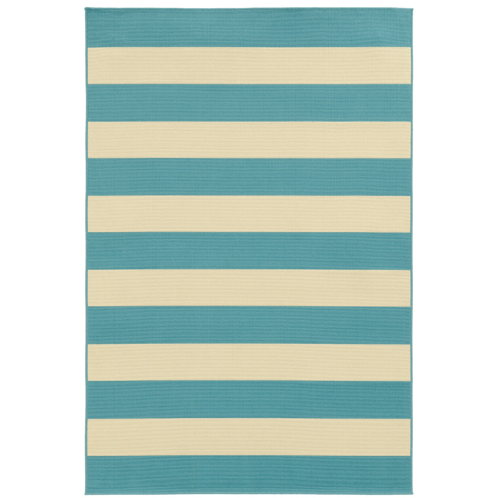 Oriental Weavers Riviera 4768G Blue/Ivory Rectangle Indoor / Outdoor Area Rug - Stain Resistant Machine Made Patio Rug with Striped Pattern