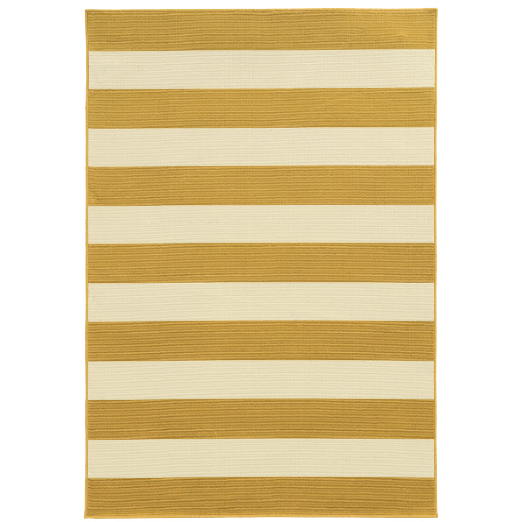 Oriental Weavers Riviera 4768K Gold/Ivory Rectangle Indoor / Outdoor Area Rug - Stain Resistant Machine Made Patio Rug with Striped Pattern