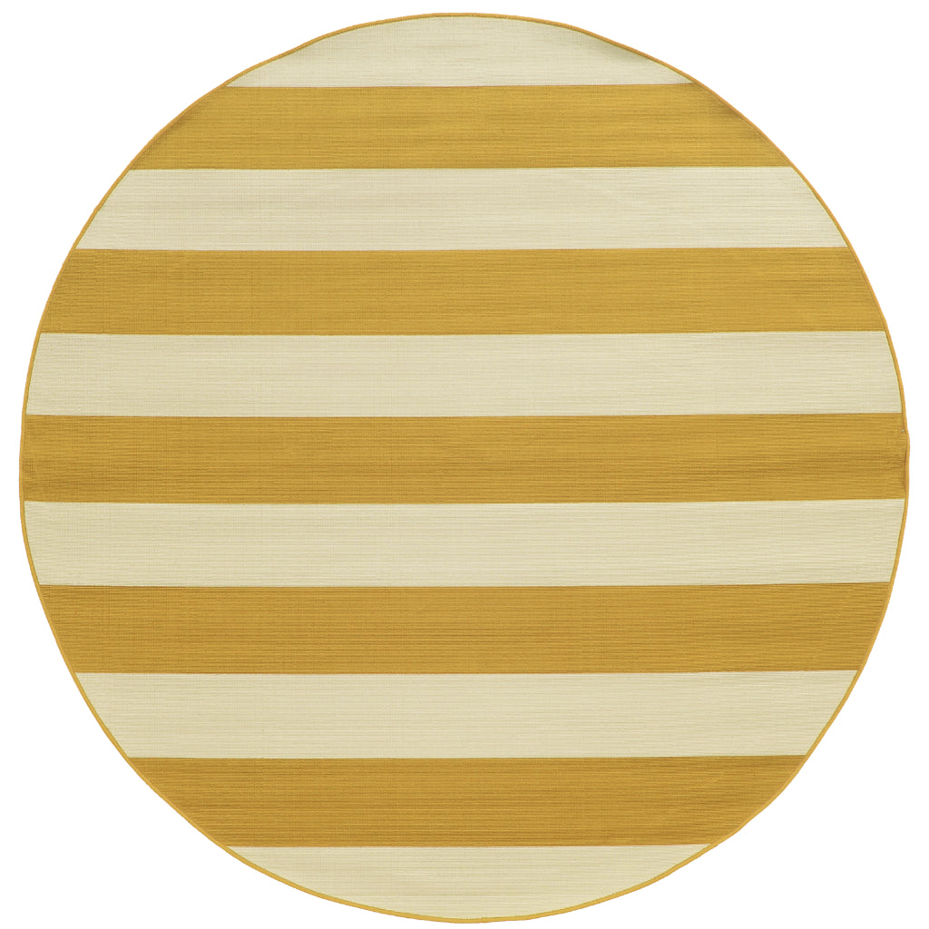 Oriental Weavers Riviera 4768K Gold/Ivory Round Indoor / Outdoor Area Rug - Stain Resistant Machine Made Rug for Dining &amp; Living Spaces