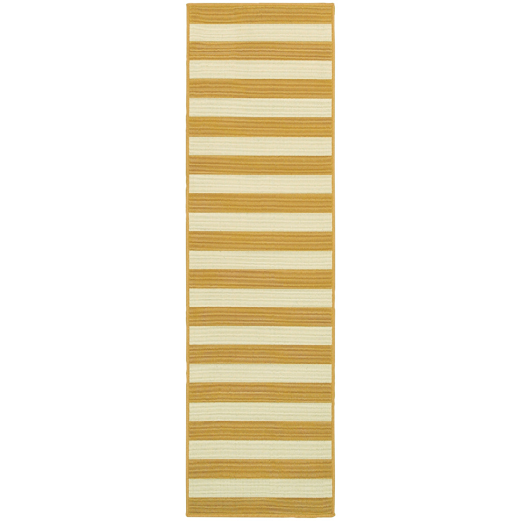 Oriental Weavers Riviera 4768K Gold/Ivory Rectangle Indoor / Outdoor Runner - Stain Resistant Machine Made Entryway &amp; Hallway Runner with Striped Pattern