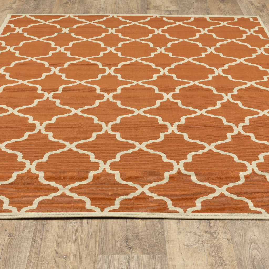 Oriental Weavers Riviera 4770D Burnt Orange/Ivory Rectangle Indoor / Outdoor Area Rug - Stain Resistant Machine Made Patio Rug with Trellis Pattern