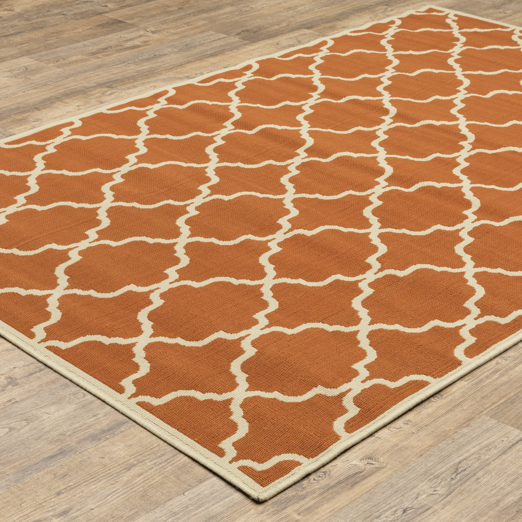 Oriental Weavers Riviera 4770D Burnt Orange/Ivory Rectangle Indoor / Outdoor Area Rug - Stain Resistant Machine Made Patio Rug with Trellis Pattern