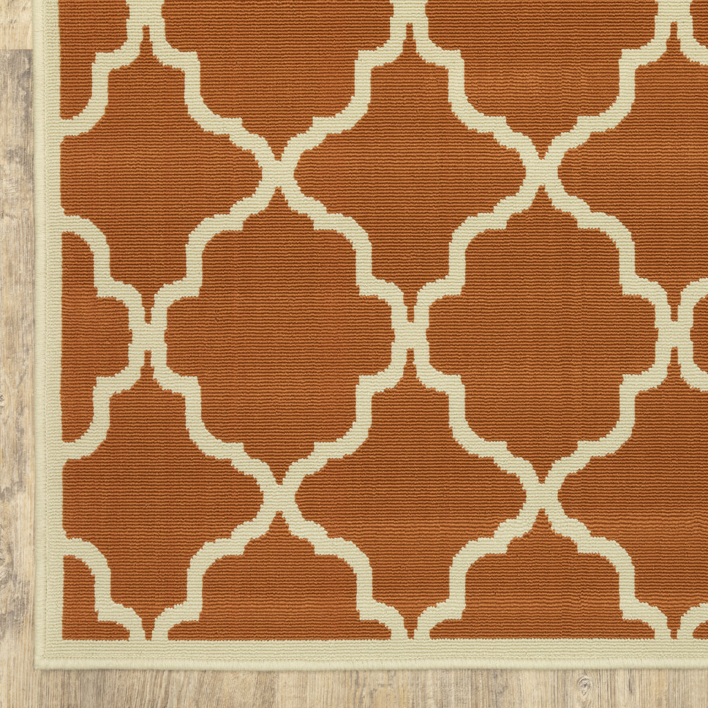 Oriental Weavers Riviera 4770D Burnt Orange/Ivory Rectangle Indoor / Outdoor Area Rug - Stain Resistant Machine Made Patio Rug with Trellis Pattern