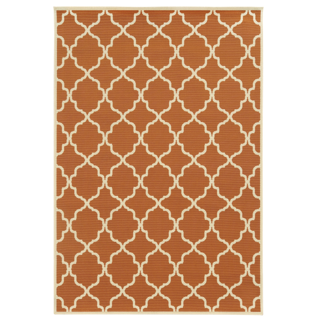 Oriental Weavers Riviera 4770D Burnt Orange/Ivory Rectangle Indoor / Outdoor Area Rug - Stain Resistant Machine Made Patio Rug with Trellis Pattern