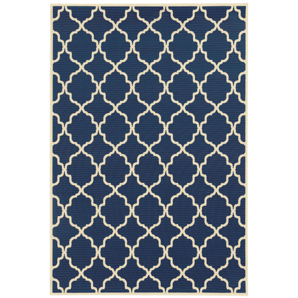 Oriental Weavers Riviera 4770L Blue/Ivory Rectangle Indoor / Outdoor Area Rug - Stain Resistant Machine Made Patio Rug with Trellis Pattern