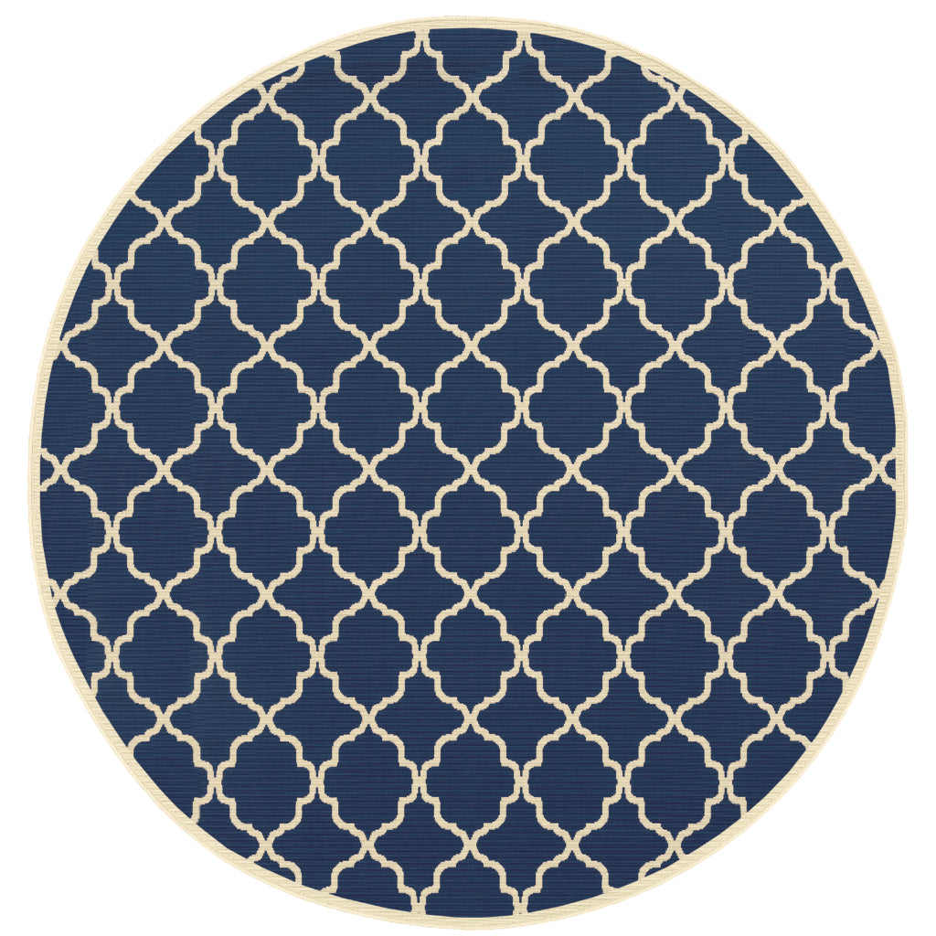 Oriental Weavers Riviera 4770L Blue/Ivory Round Indoor / Outdoor Area Rug - Stain Resistant Machine Made Rug for Dining &amp; Living Spaces