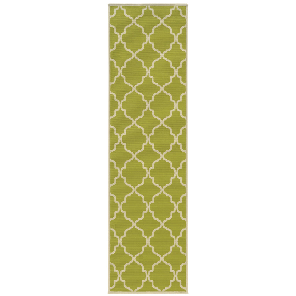 Oriental Weavers Riviera 4770M Green/Ivory Rectangle Indoor / Outdoor Runner - Stain Resistant Machine Made Entryway &amp; Hallway Runner with Trellis Pattern