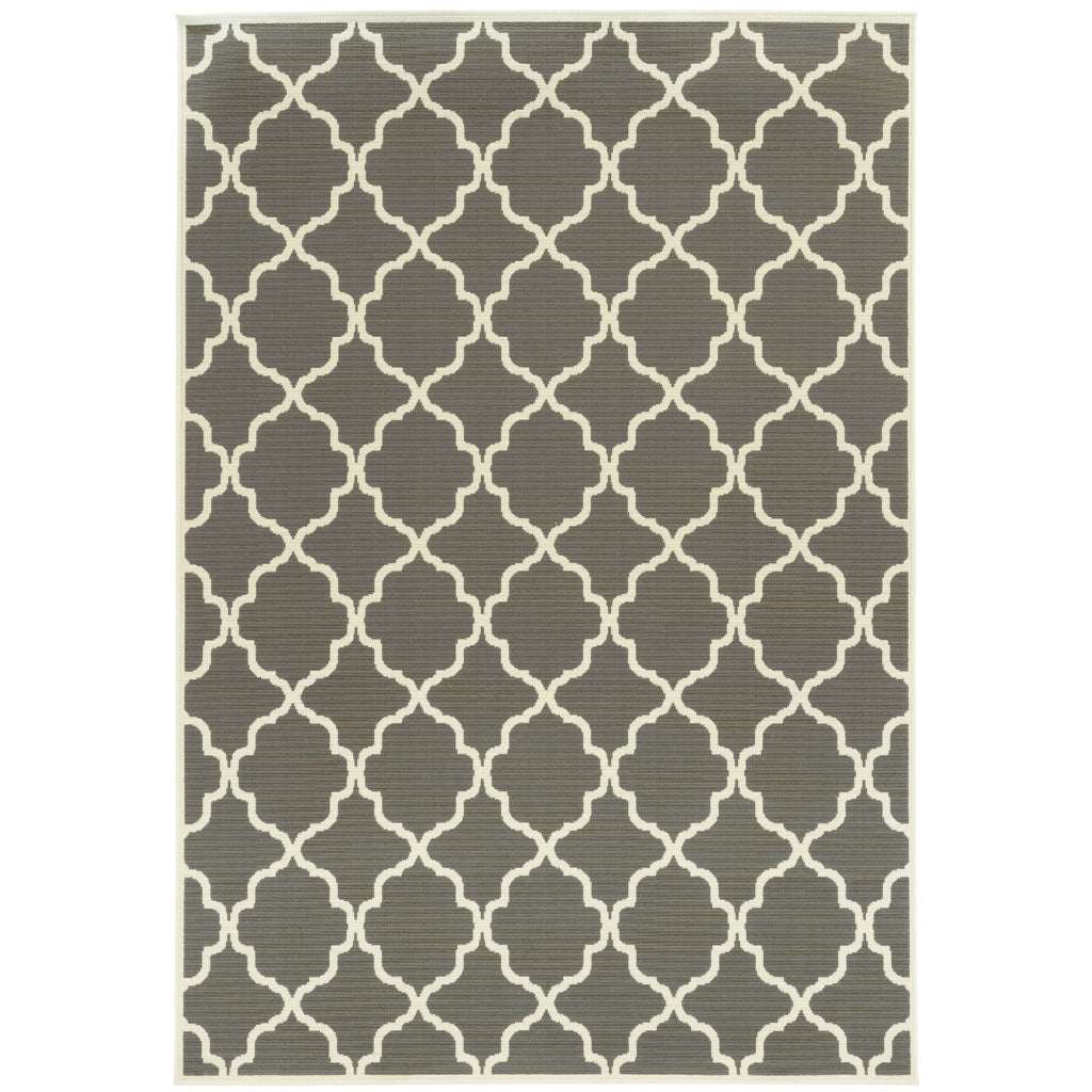 Oriental Weavers Riviera 4770W Grey/Ivory Rectangle Indoor / Outdoor Area Rug - Stain Resistant Machine Made Patio Rug with Trellis Pattern