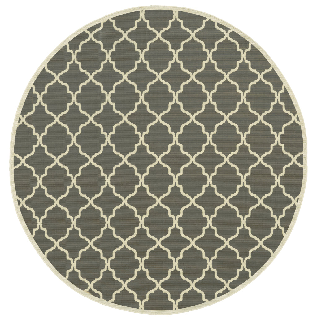 Oriental Weavers Riviera 4770W Grey/Ivory Round Indoor / Outdoor Area Rug - Stain Resistant Machine Made Rug for Dining &amp; Living Spaces