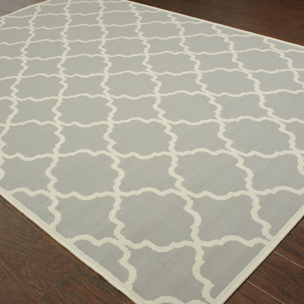 Oriental Weavers Riviera 4770Y Grey/Ivory Rectangle Indoor / Outdoor Area Rug - Stain Resistant Machine Made Patio Rug with Trellis Pattern