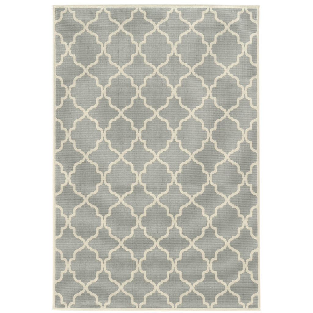 Oriental Weavers Riviera 4770Y Grey/Ivory Rectangle Indoor / Outdoor Area Rug - Stain Resistant Machine Made Patio Rug with Trellis Pattern