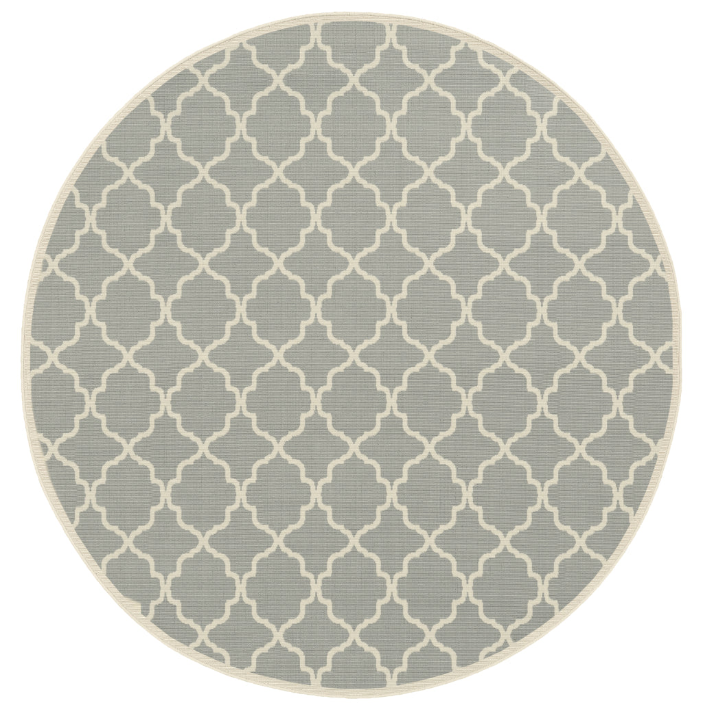 Oriental Weavers Riviera 4770Y Grey/Ivory Round Indoor / Outdoor Area Rug - Stain Resistant Machine Made Rug for Dining &amp; Living Spaces