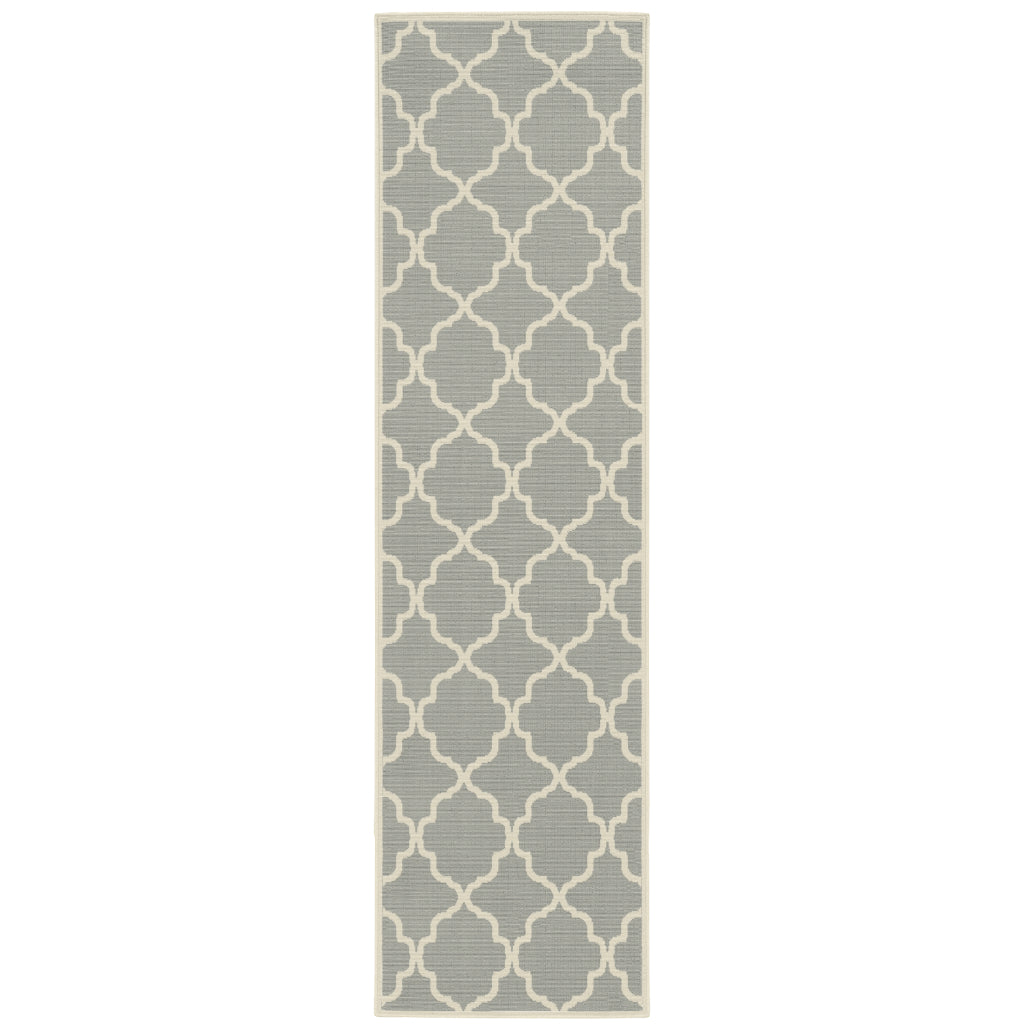 Oriental Weavers Riviera 4770Y Grey/Ivory Rectangle Indoor / Outdoor Runner - Stain Resistant Machine Made Entryway &amp; Hallway Runner with Trellis Pattern