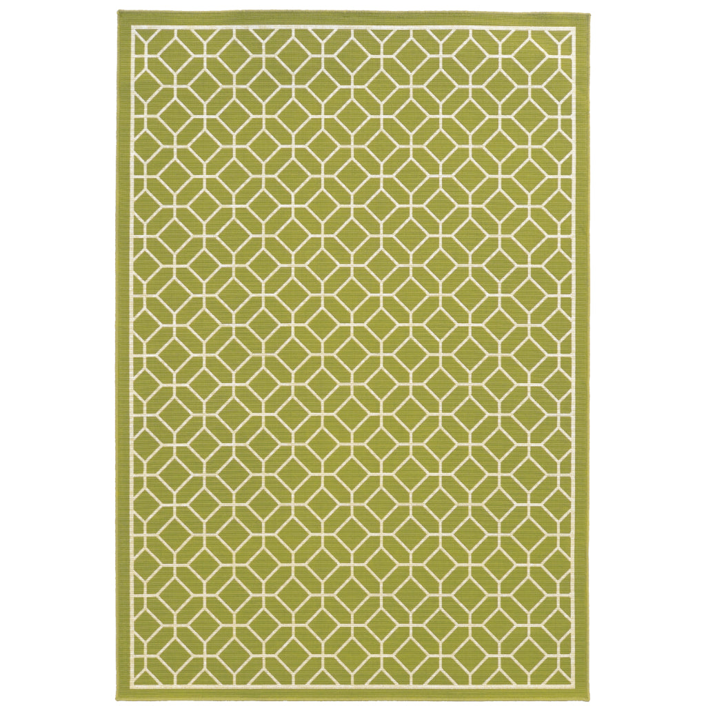 Oriental Weavers Riviera 4771B Pea Green/Ivory Rectangle Indoor / Outdoor Area Rug - Stain Resistant Machine Made Patio Rug with Geometric Pattern