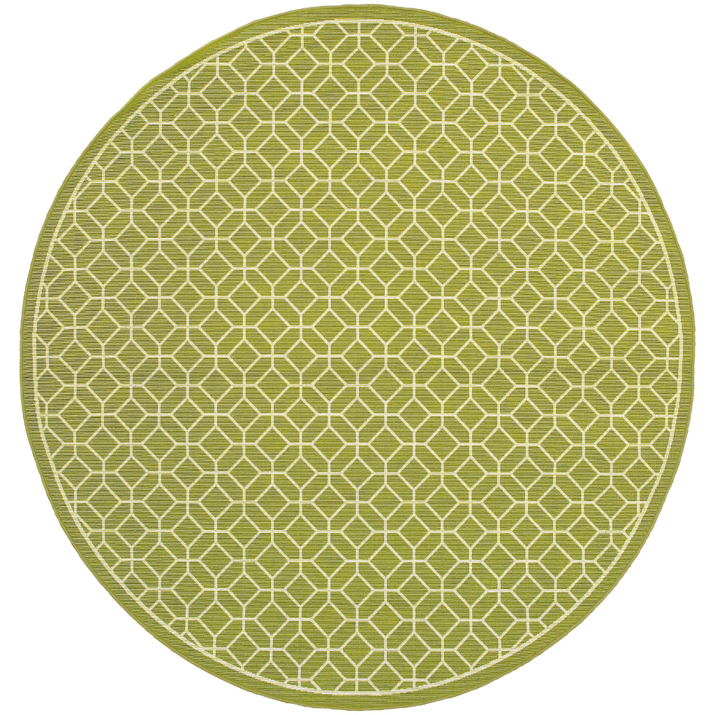 Oriental Weavers Riviera 4771B Pea Green/Ivory Round Indoor / Outdoor Area Rug - Stain Resistant Machine Made Rug for Dining &amp; Living Spaces