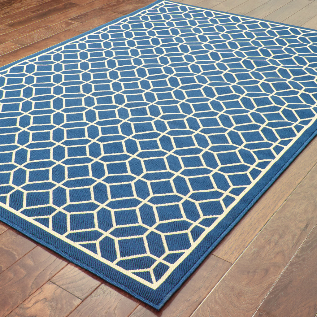 Oriental Weavers Riviera 4771G Blue/Ivory Rectangle Indoor / Outdoor Area Rug - Stain Resistant Machine Made Patio Rug with Geometric Pattern