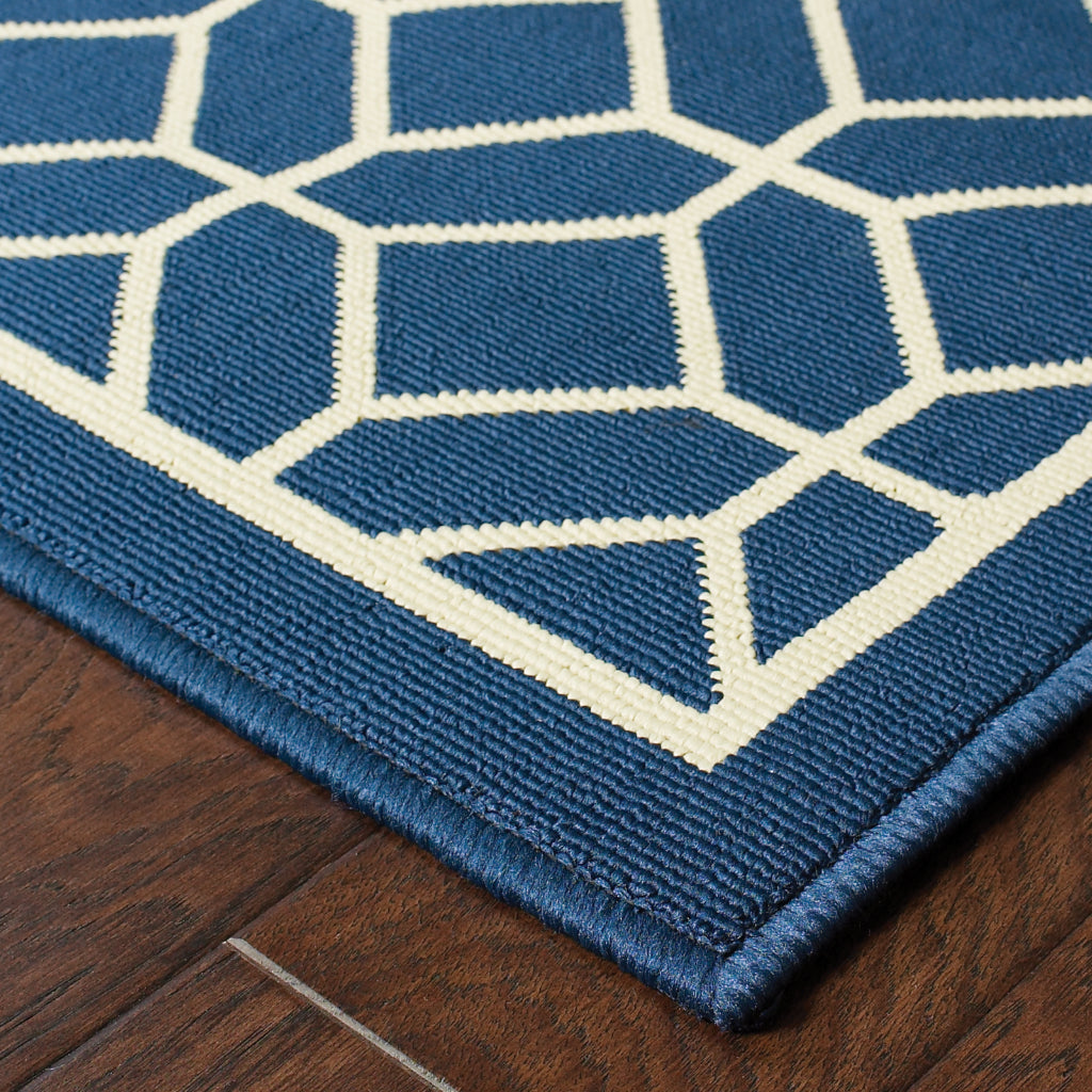 Oriental Weavers Riviera 4771G Blue/Ivory Rectangle Indoor / Outdoor Area Rug - Stain Resistant Machine Made Patio Rug with Geometric Pattern