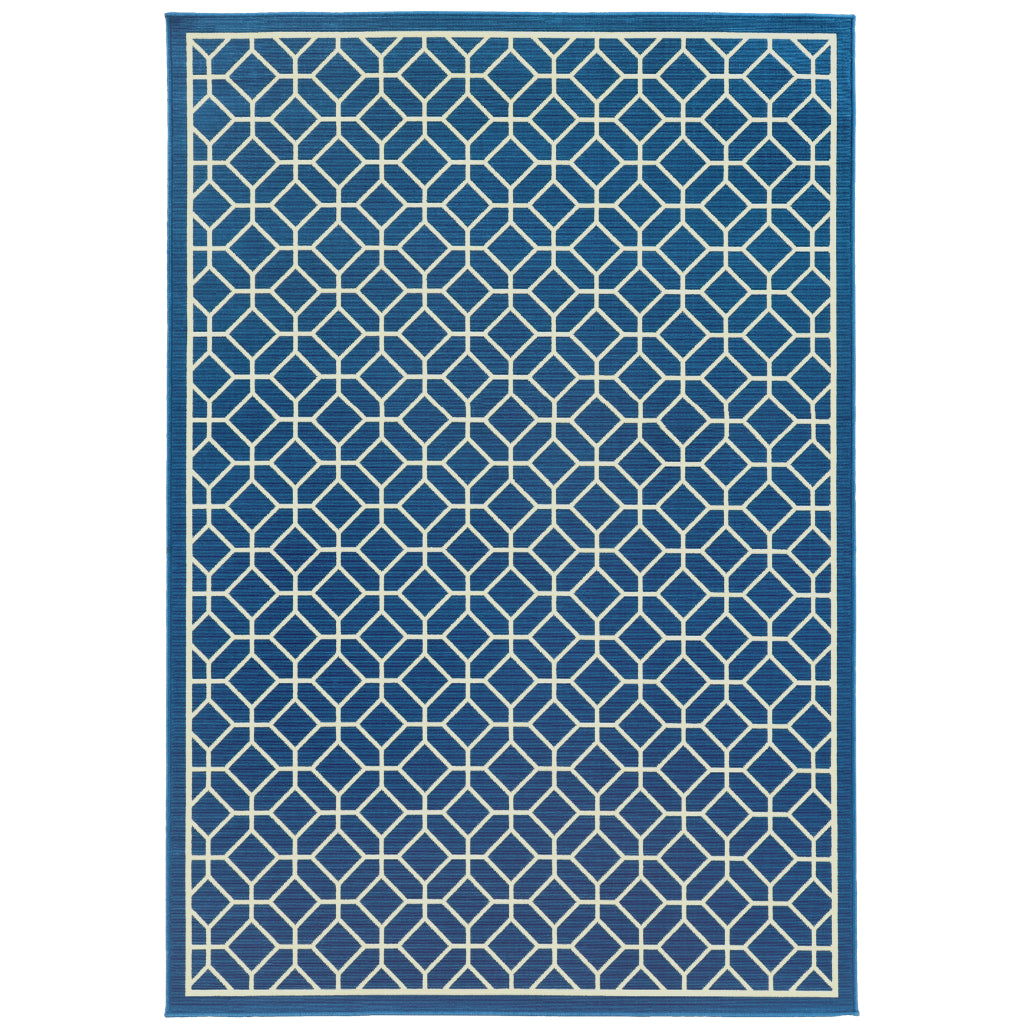 Oriental Weavers Riviera 4771G Blue/Ivory Rectangle Indoor / Outdoor Area Rug - Stain Resistant Machine Made Patio Rug with Geometric Pattern