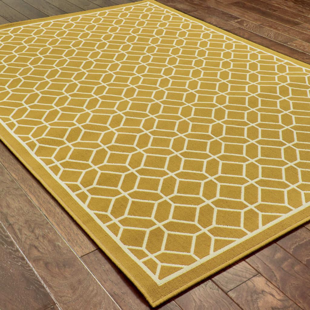 Oriental Weavers Riviera 4771H Gold/Ivory Rectangle Indoor / Outdoor Area Rug - Stain Resistant Machine Made Patio Rug with Geometric Pattern