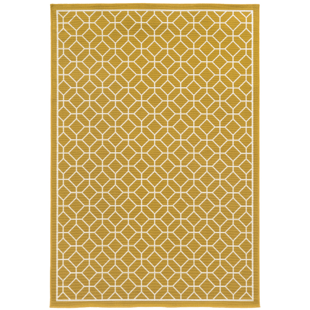 Oriental Weavers Riviera 4771H Gold/Ivory Rectangle Indoor / Outdoor Area Rug - Stain Resistant Machine Made Patio Rug with Geometric Pattern