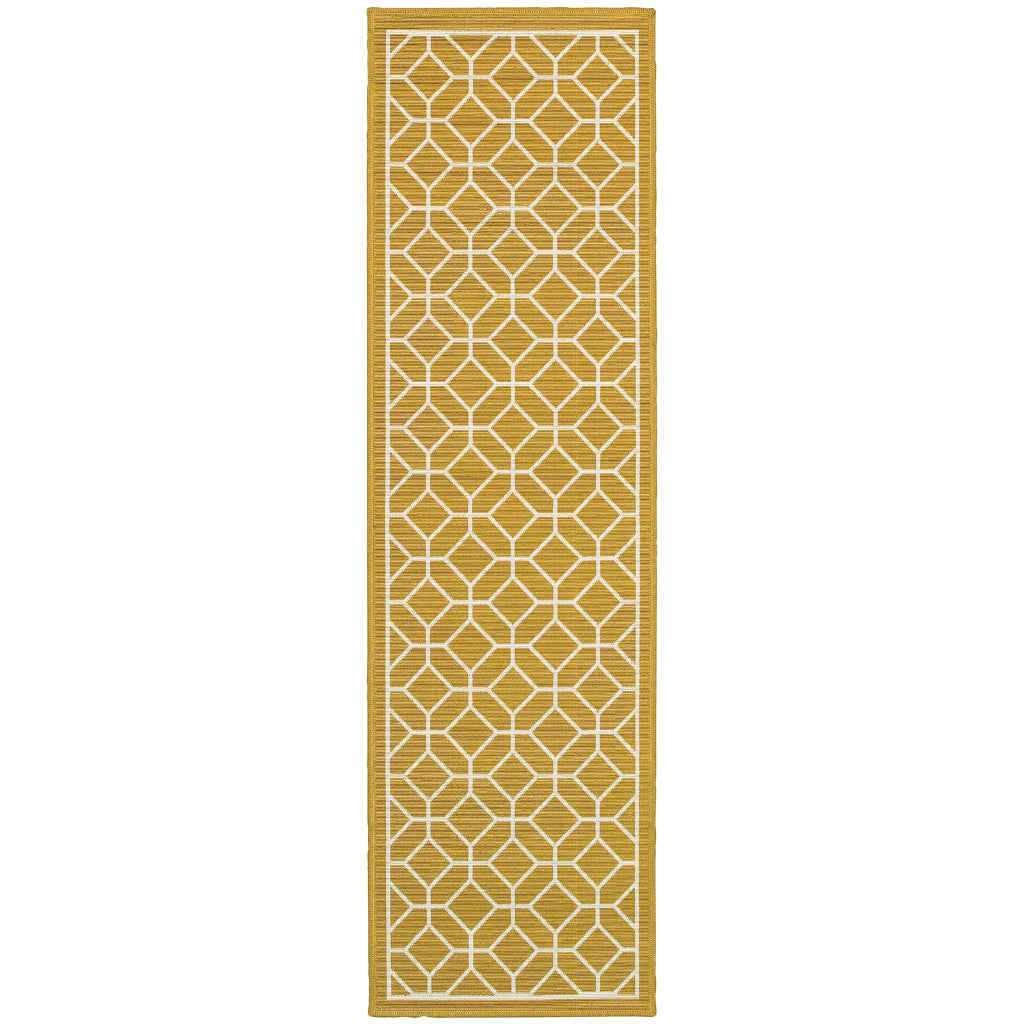 Oriental Weavers Riviera 4771H Gold/Ivory Rectangle Indoor / Outdoor Runner - Stain Resistant Machine Made Entryway &amp; Hallway Runner with Geometric Pattern