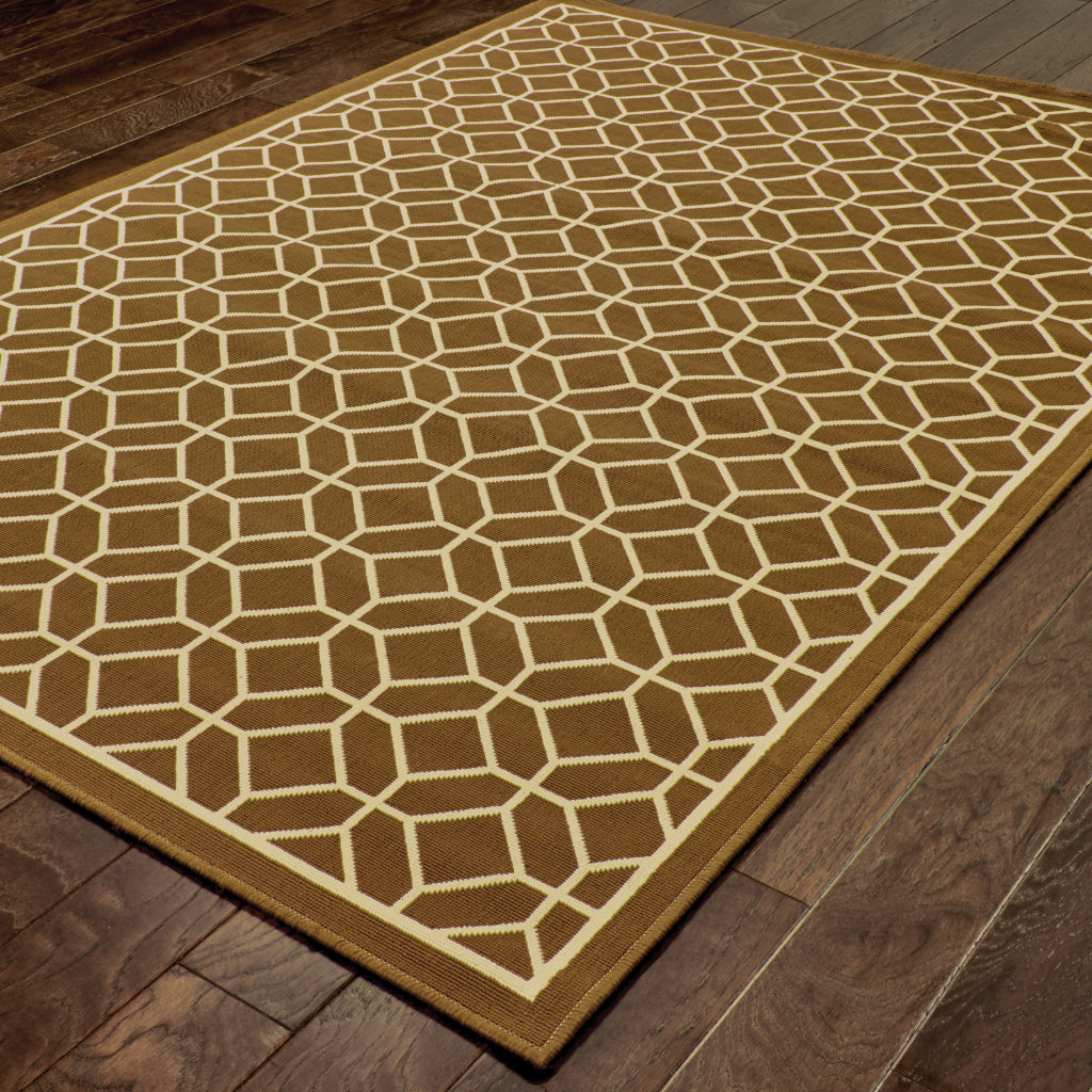 Oriental Weavers Riviera 4771L Brown/Ivory Rectangle Indoor / Outdoor Area Rug - Stain Resistant Machine Made Patio Rug with Geometric Pattern