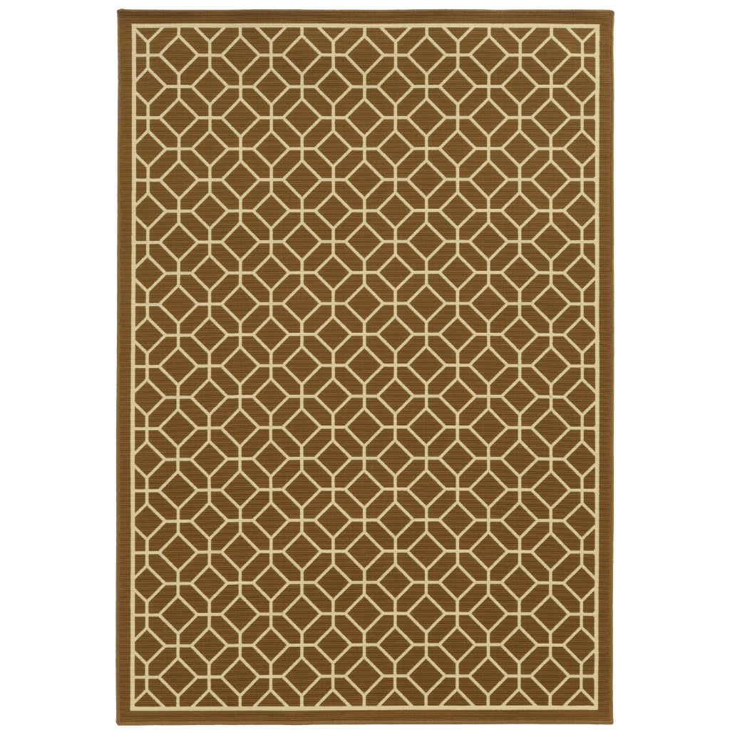 Oriental Weavers Riviera 4771L Brown/Ivory Rectangle Indoor / Outdoor Area Rug - Stain Resistant Machine Made Patio Rug with Geometric Pattern