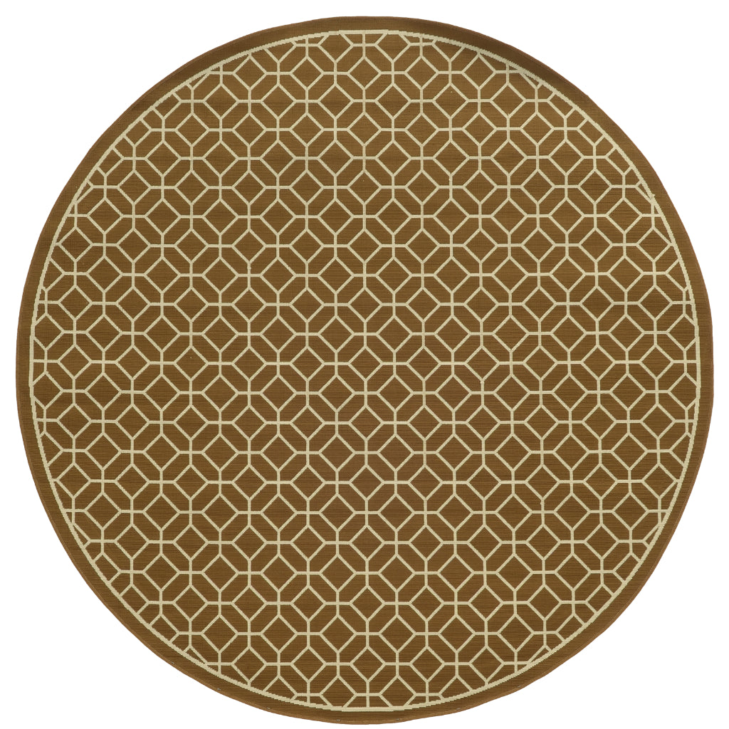 Oriental Weavers Riviera 4771L Brown/Ivory Round Indoor / Outdoor Area Rug - Stain Resistant Machine Made Rug for Dining &amp; Living Spaces