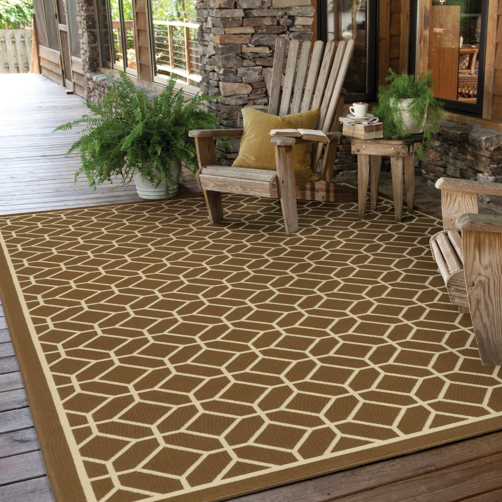 Oriental Weavers Riviera 4771L Brown/Ivory Rectangle Indoor / Outdoor Area Rug - Stain Resistant Machine Made Patio Rug with Geometric Pattern