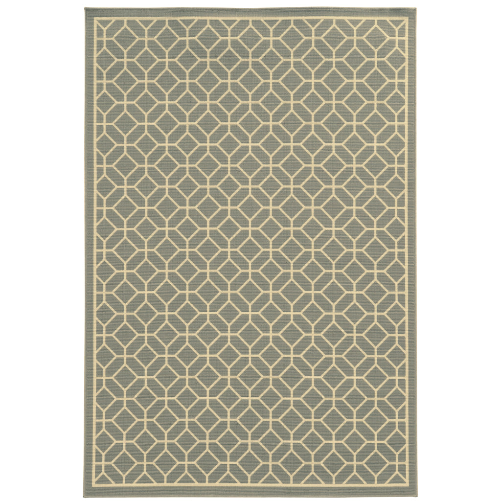 Oriental Weavers Riviera 4771M Grey/Ivory Rectangle Indoor / Outdoor Area Rug - Stain Resistant Machine Made Patio Rug with Geometric Pattern