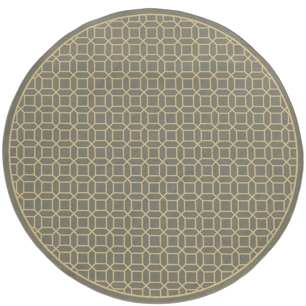 Oriental Weavers Riviera 4771M Grey/Ivory Round Indoor / Outdoor Area Rug - Stain Resistant Machine Made Rug for Dining &amp; Living Spaces