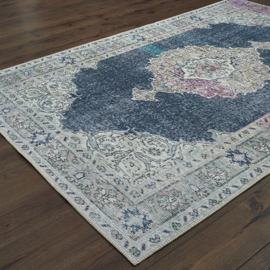 Oriental Weavers Sofia 85817 Blue Rectangle Indoor Area Rug - Stain Resistant Low Pile Rug with Medallion Design