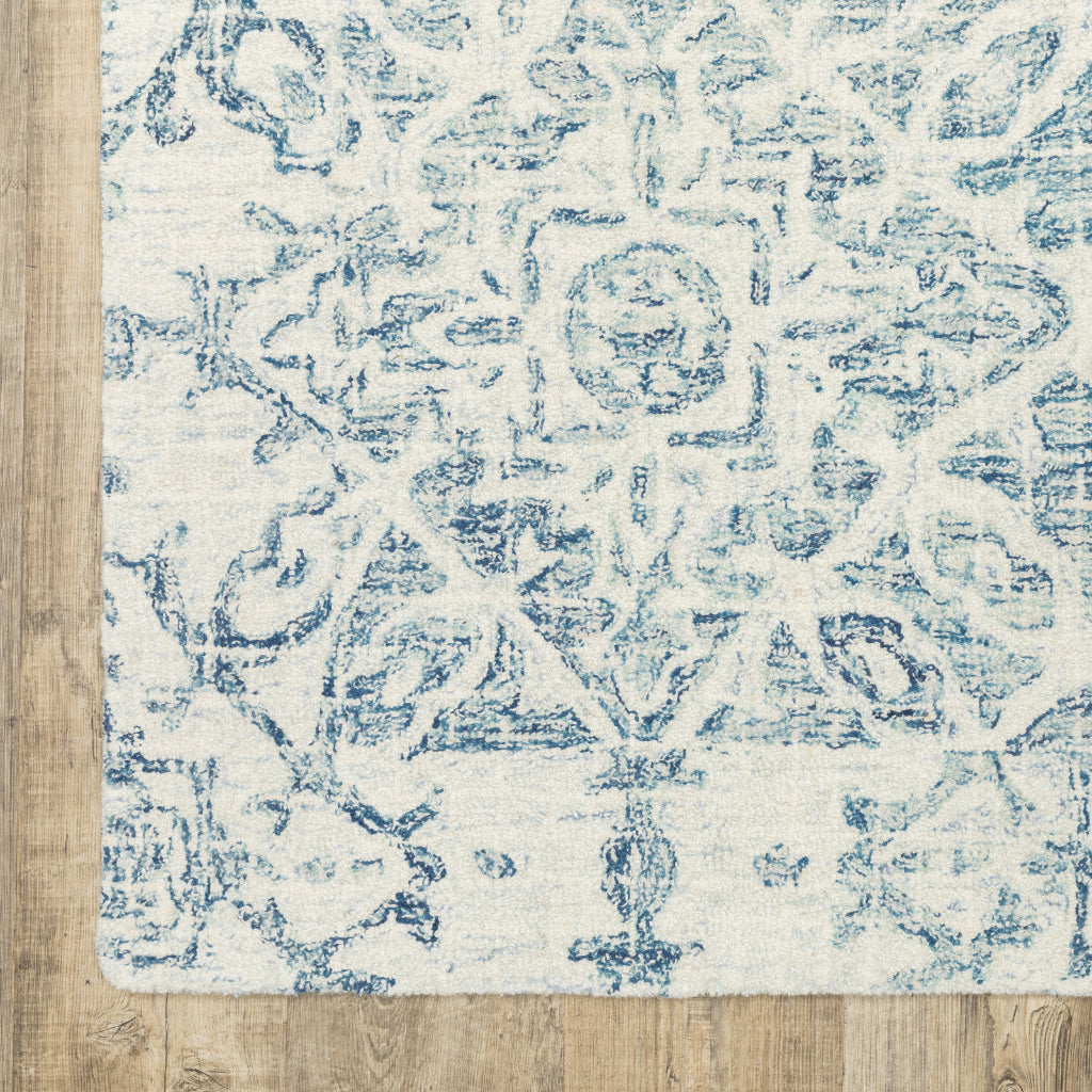 Oriental Weavers Tallavera 55603 Blue Rectangle Indoor Runner - Cozy &amp; Durable Hand Tufted Rug Made of 100% Wool
