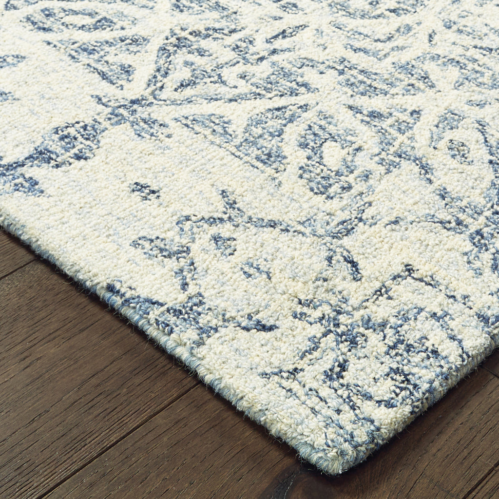 Oriental Weavers Tallavera 55603 Blue Rectangle Indoor Runner - Cozy &amp; Durable Hand Tufted Rug Made of 100% Wool