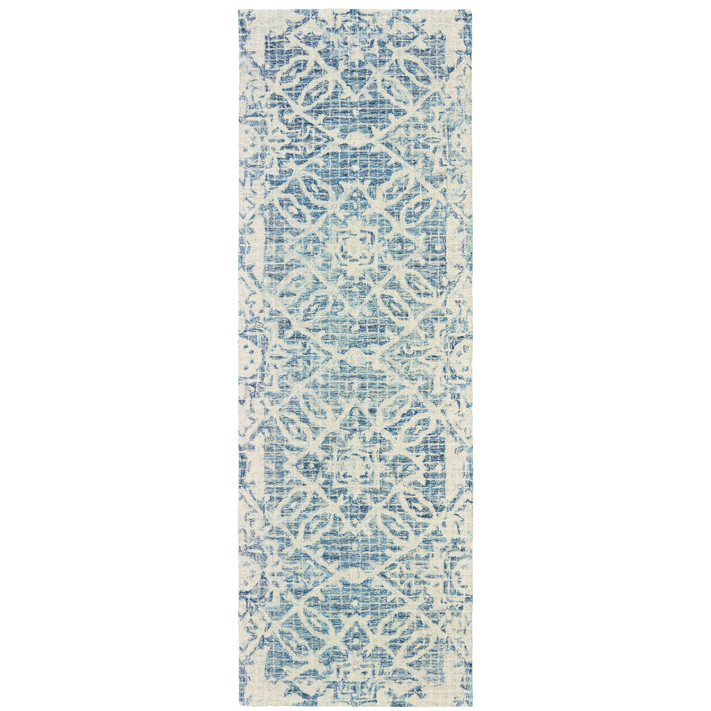 Oriental Weavers Tallavera 55603 Blue Rectangle Indoor Runner - Cozy & Durable Hand Tufted Rug Made of 100% Wool-
