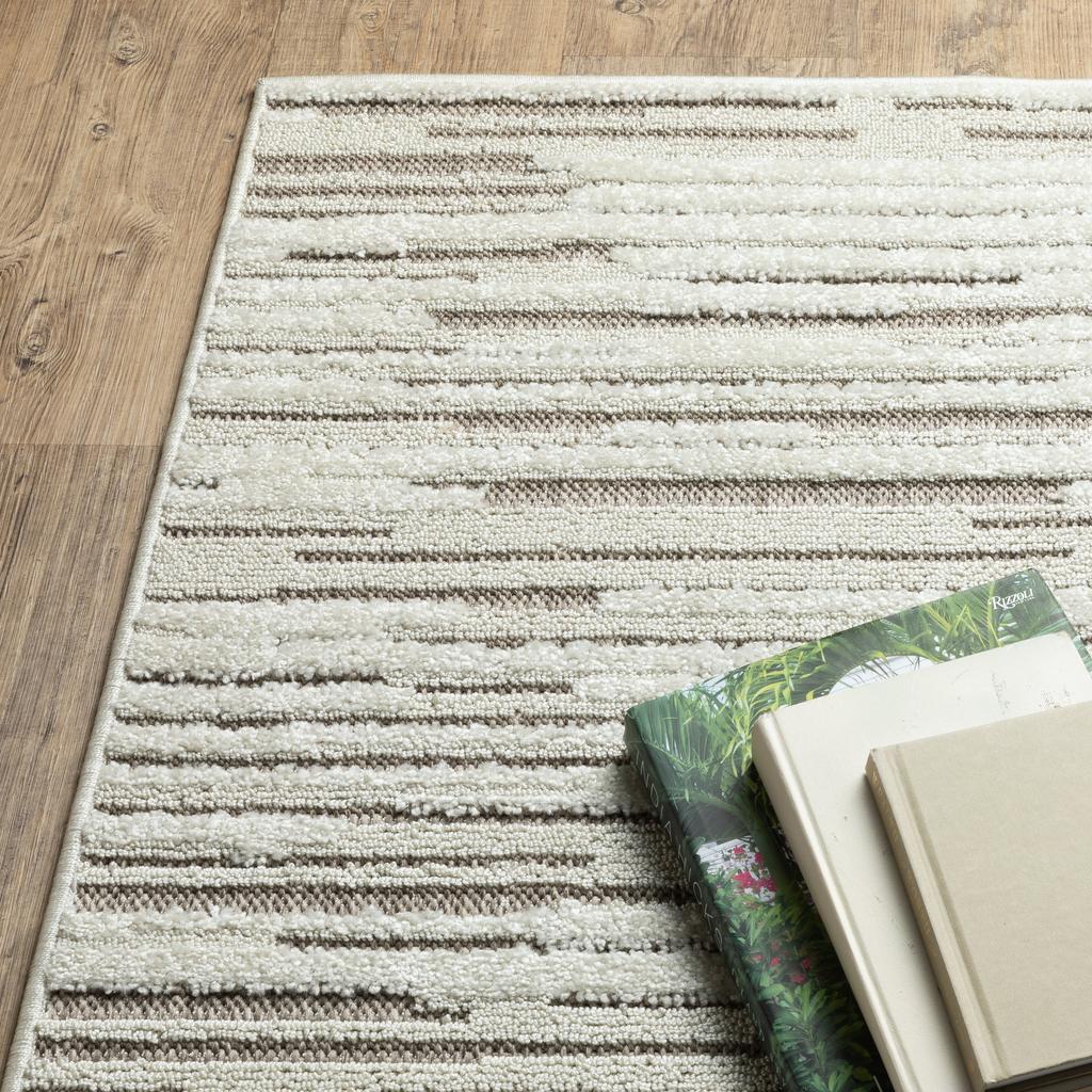 Oriental Weavers Tangier TAN07 Ivory Rectangle Indoor Area Rug Striped Pattern-