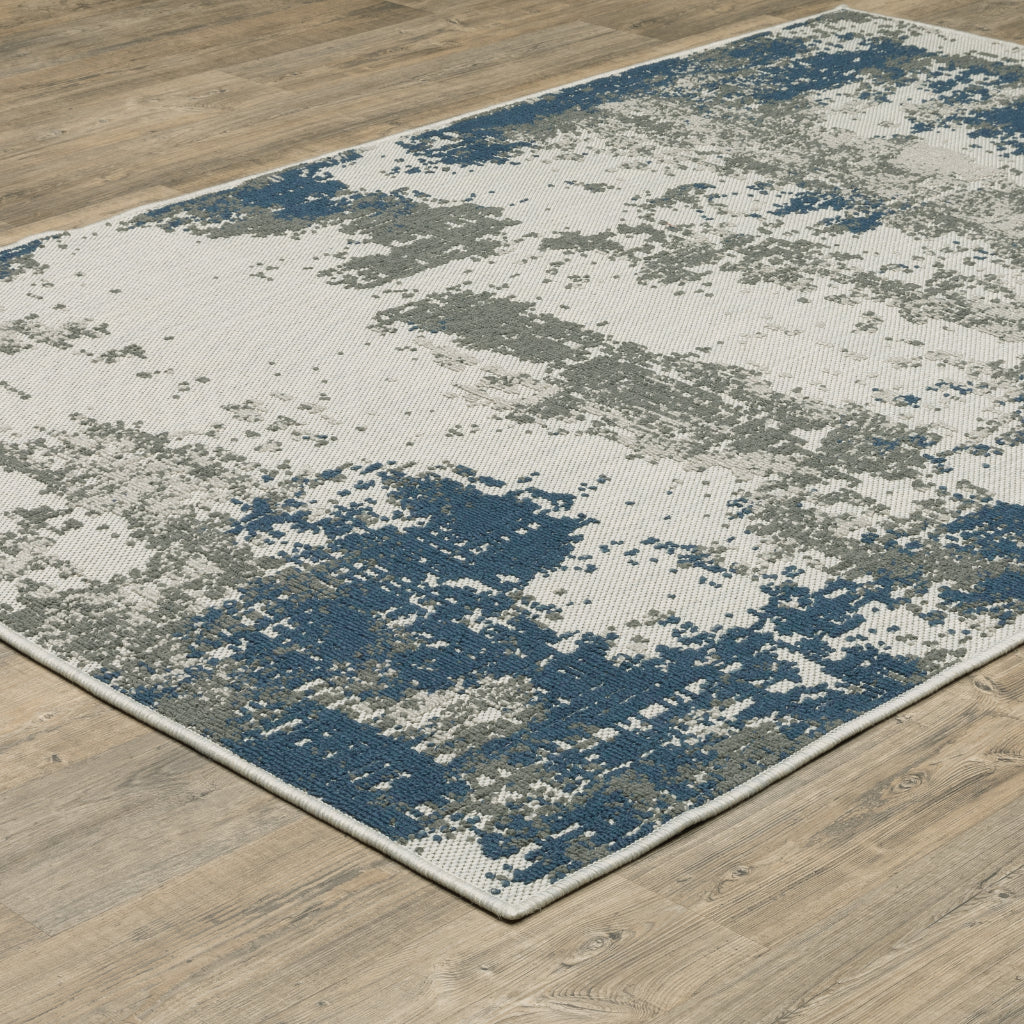 Oriental Weavers Torrey 140H1 Light Grey/Blue Rectangle Indoor / Outdoor Area Rug - Stain Resistant Machine Made Patio Rug with Abstract Pattern