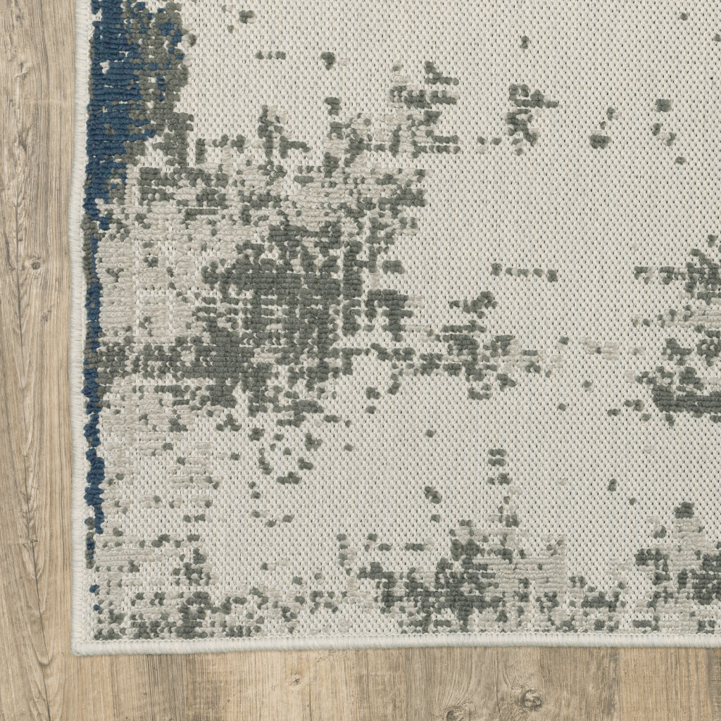 Oriental Weavers Torrey 140H1 Light Grey/Blue Rectangle Indoor / Outdoor Runner - Stain Resistant Machine Made Entryway &amp; Hallway Runner with Abstract Pattern