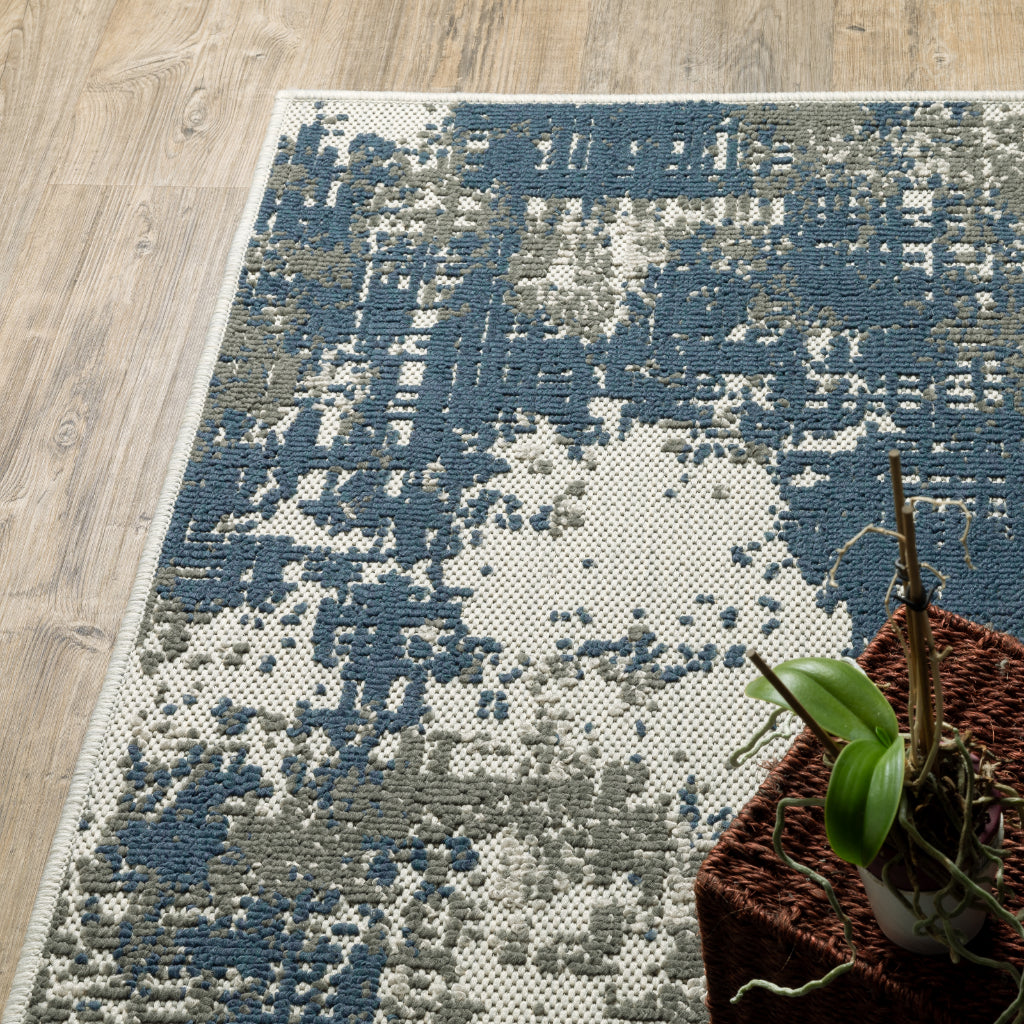 Oriental Weavers Torrey 140H1 Light Grey/Blue Rectangle Indoor / Outdoor Runner - Stain Resistant Machine Made Entryway &amp; Hallway Runner with Abstract Pattern