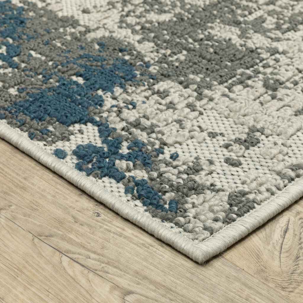 Oriental Weavers Torrey 140H1 Light Grey/Blue Rectangle Indoor / Outdoor Runner - Stain Resistant Machine Made Entryway &amp; Hallway Runner with Abstract Pattern