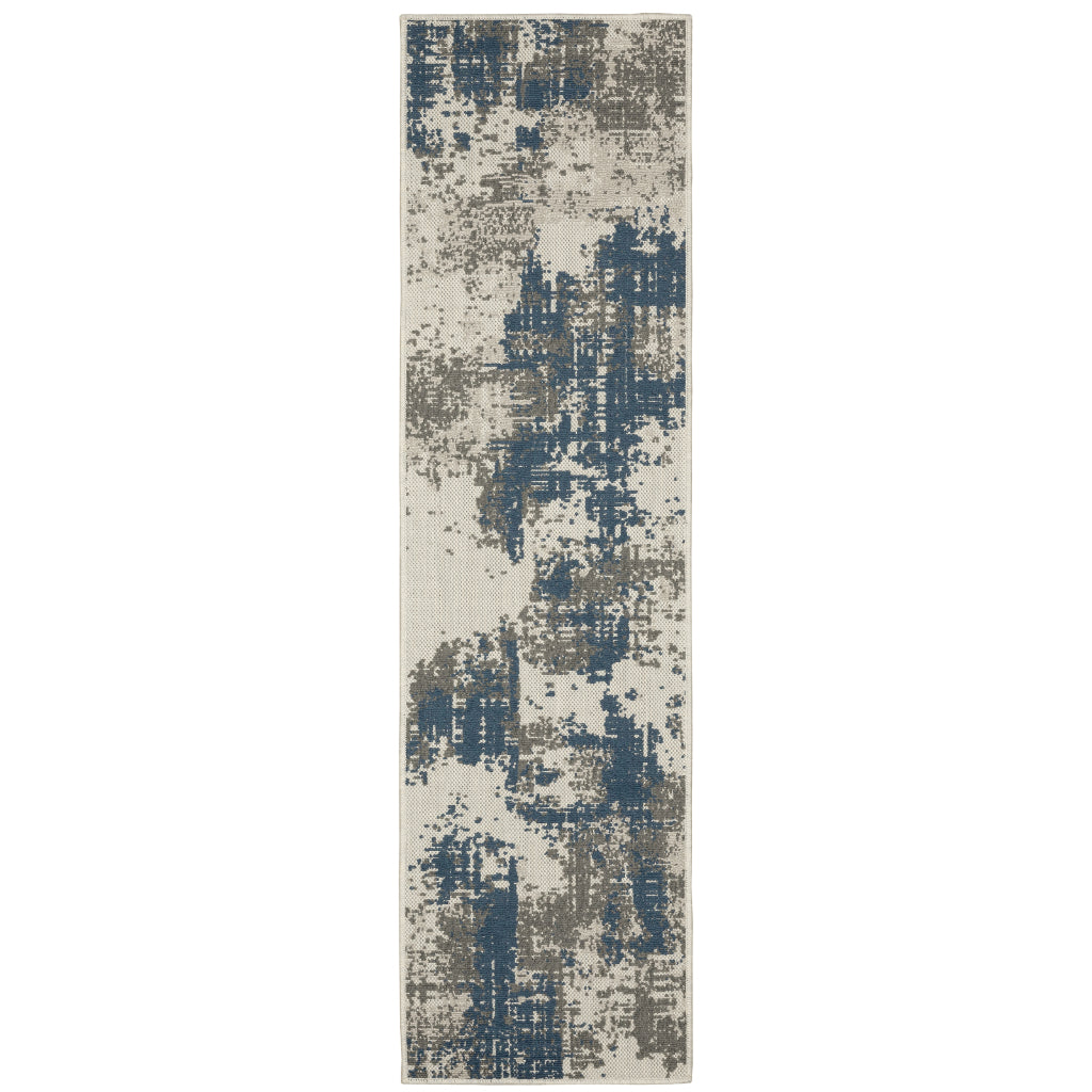 Oriental Weavers Torrey 140H1 Light Grey/Blue Rectangle Indoor / Outdoor Runner - Stain Resistant Machine Made Entryway &amp; Hallway Runner with Abstract Pattern