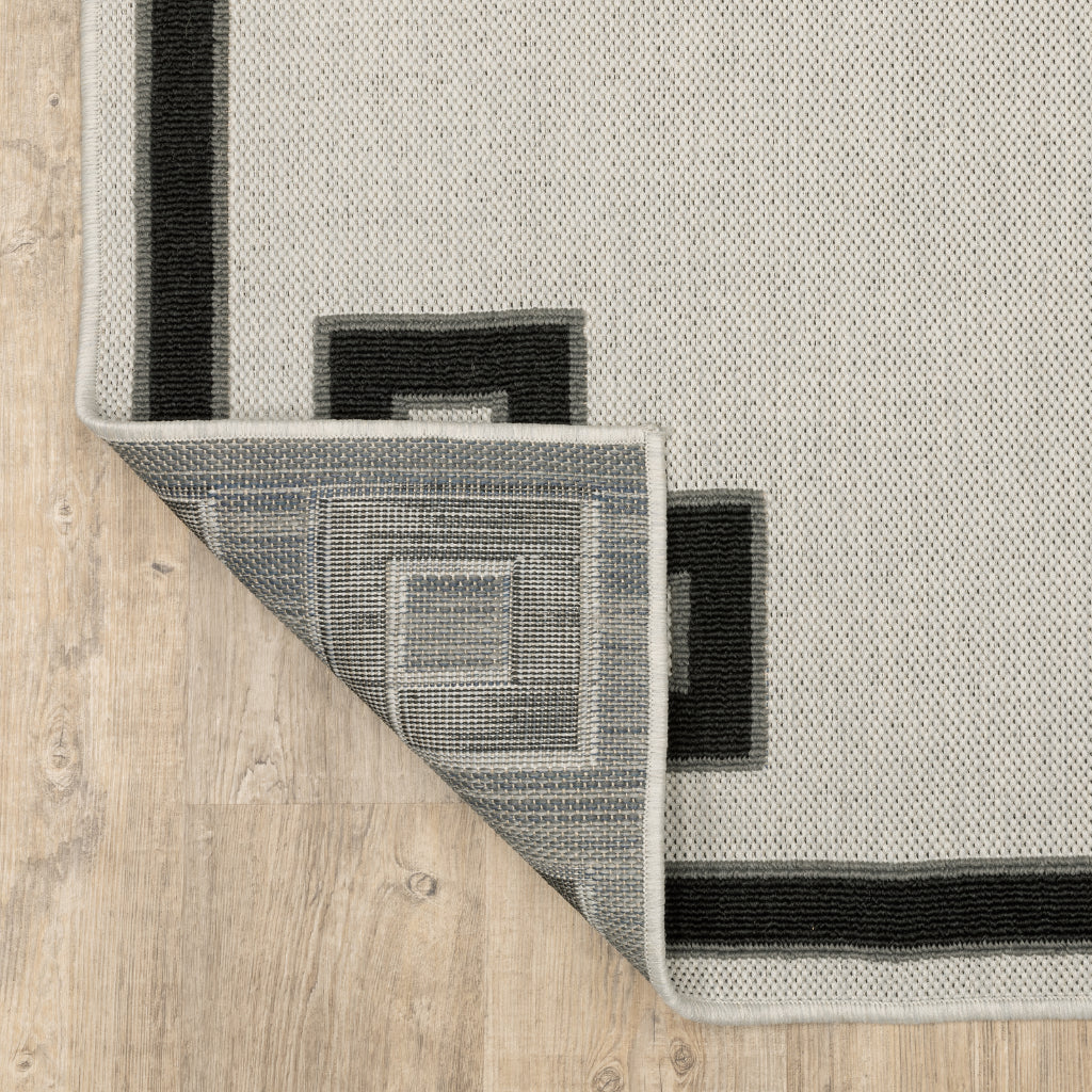 Oriental Weavers Torrey 1530I Light Grey/Black Rectangle Indoor / Outdoor Runner - Stain Resistant Machine Made Entryway &amp; Hallway Runner with Border Pattern