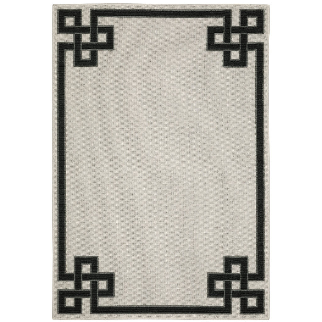 Oriental Weavers Torrey 1530I Light Grey/Black Rectangle Indoor / Outdoor Area Rug - Stain Resistant Machine Made Patio Rug with Border Pattern-