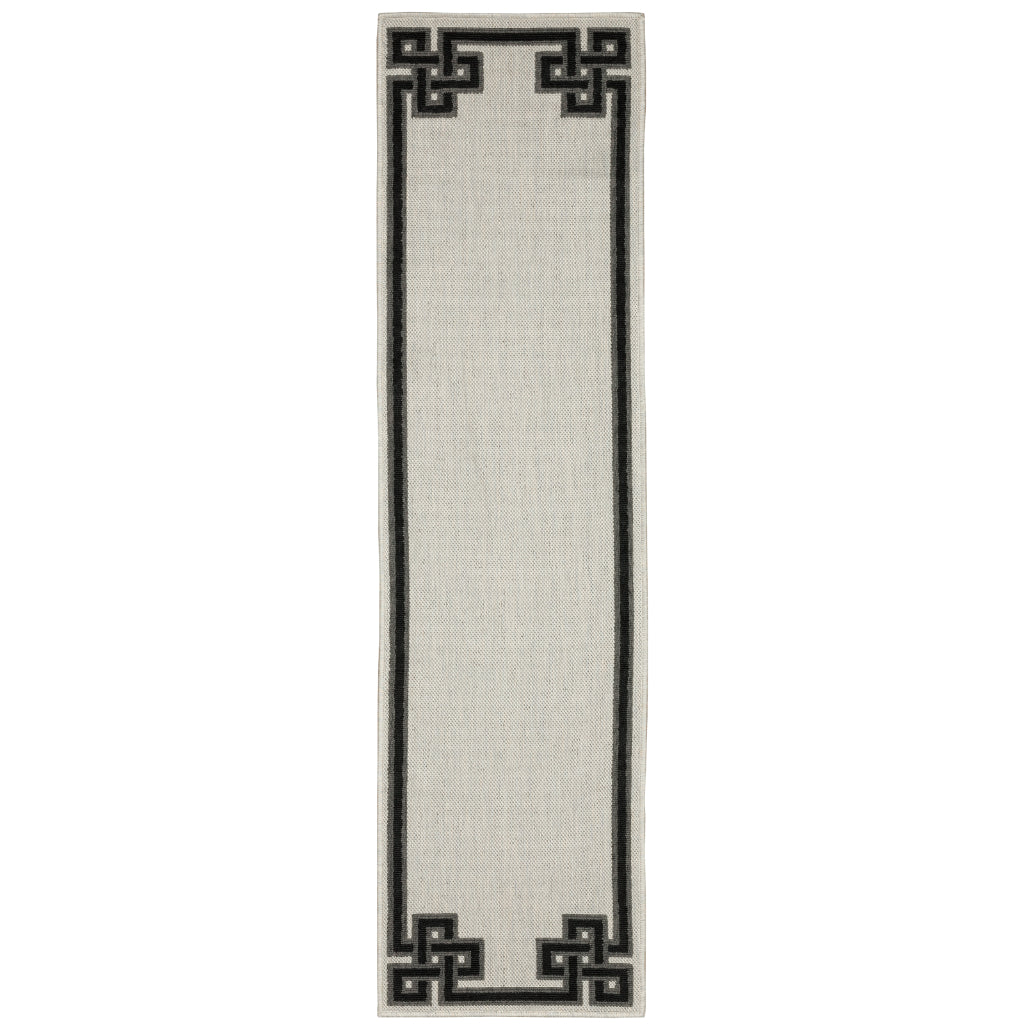 Oriental Weavers Torrey 1530I Light Grey/Black Rectangle Indoor / Outdoor Runner - Stain Resistant Machine Made Entryway & Hallway Runner with Border Pattern-
