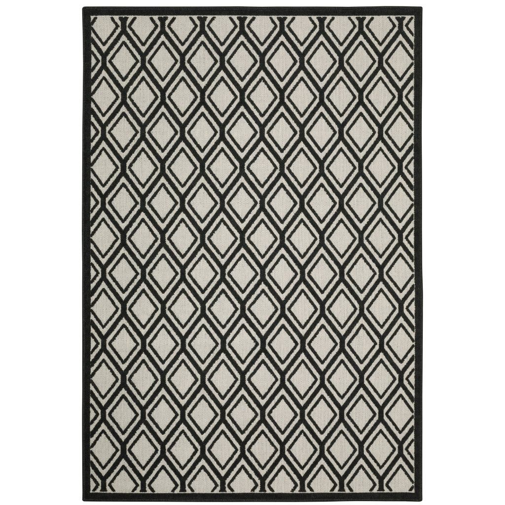 Oriental Weavers Torrey 4151G Light Grey/Black Rectangle Indoor / Outdoor Area Rug - Stain Resistant Machine Made Patio Rug with Geometric Pattern-