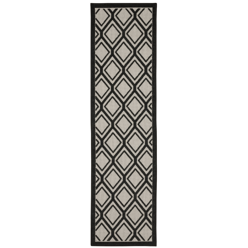 Oriental Weavers Torrey 4151G Light Grey/Black Rectangle Indoor / Outdoor Runner - Stain Resistant Machine Made Entryway &amp; Hallway Runner with Geometric Pattern