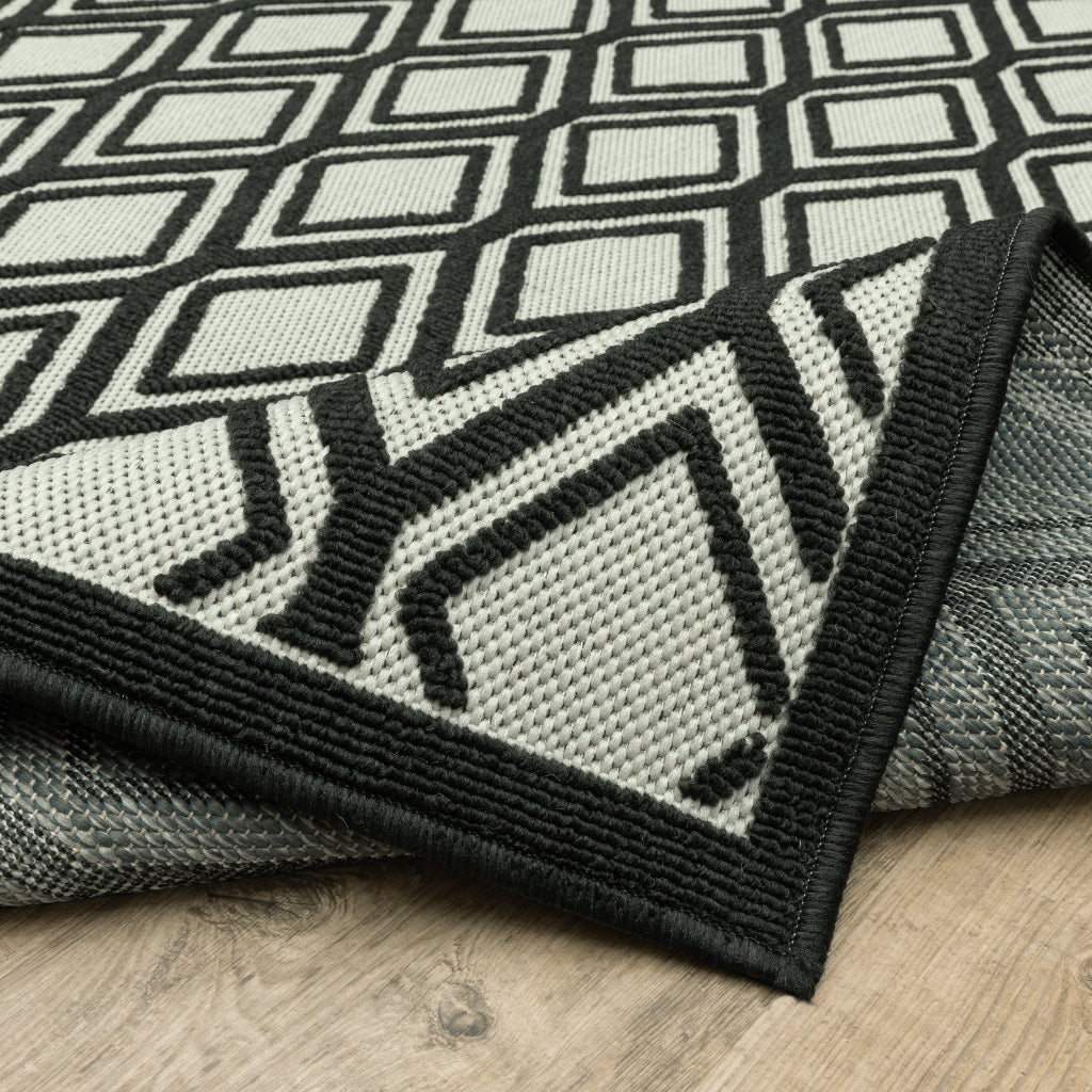 Oriental Weavers Torrey 4151G Light Grey/Black Rectangle Indoor / Outdoor Runner - Stain Resistant Machine Made Entryway &amp; Hallway Runner with Geometric Pattern